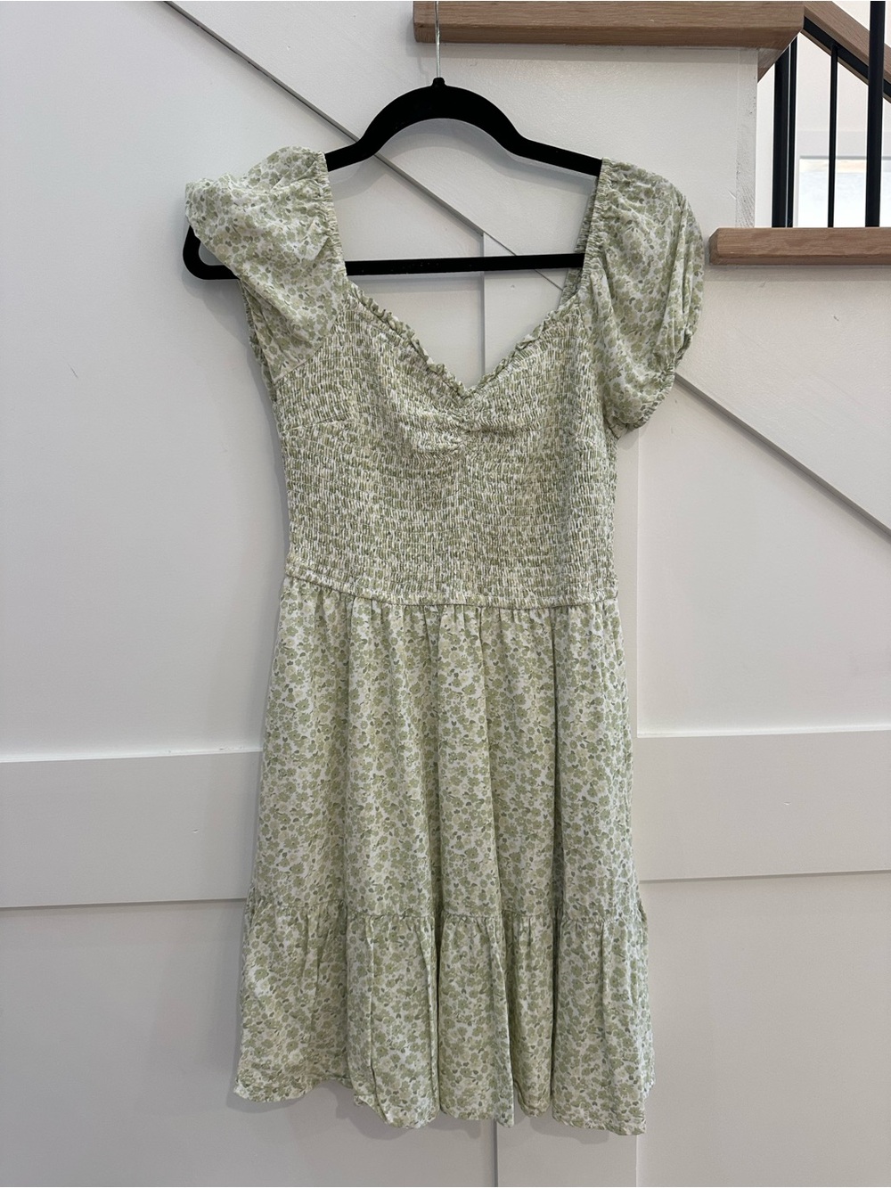 Hollister  Light Green Floral Smocked Mini Dress